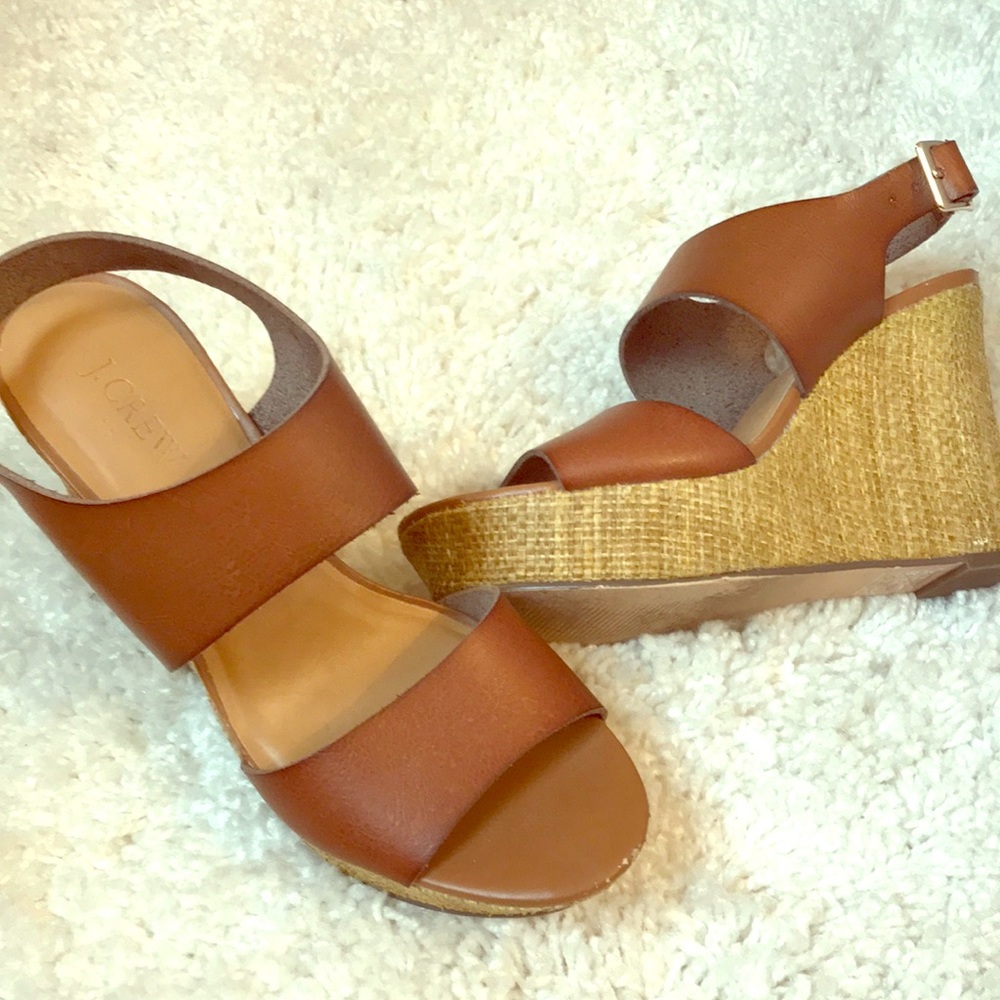 Camel-colored Leather Platform Sandals